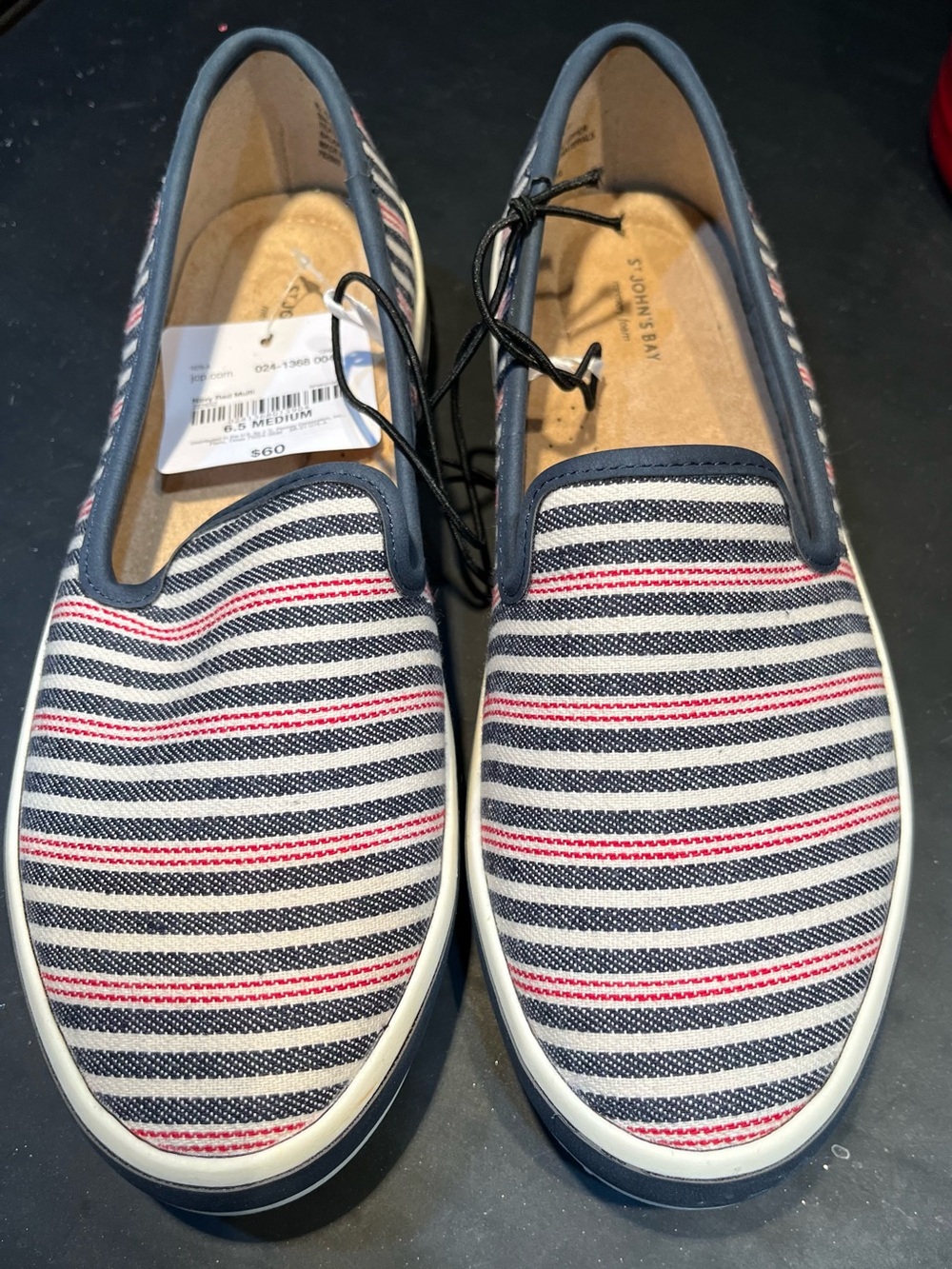 St. John's Bay Navy, White & Red Striped Slip-On Loafers